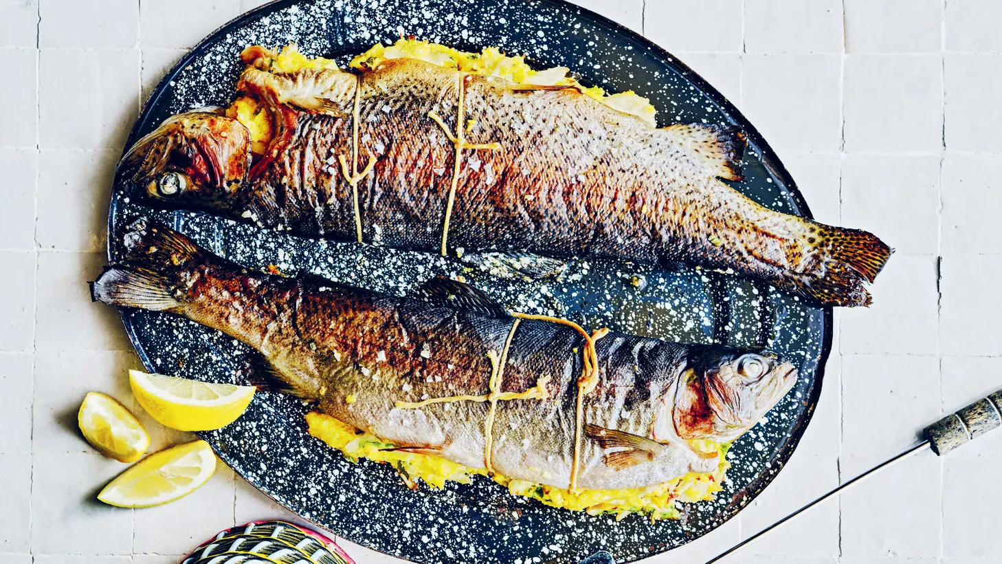 Ashleigh Shanti's whole trout stuffed with crab spoonbread makes for an impressive presentation.