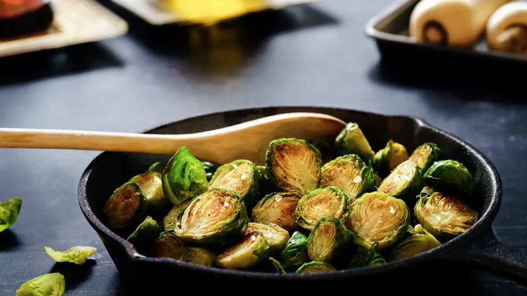 Bring on the green vegetables! We get creative with Brussels sprouts and beans. Think maple, sriracha, hazelnuts, roasted jalapeño vinaigrette, and radishes.