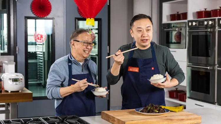 Kevin and Jeffrey Pang cook up some father-son bonding over plates of Mongolian Beef and General Tso's Chicken.