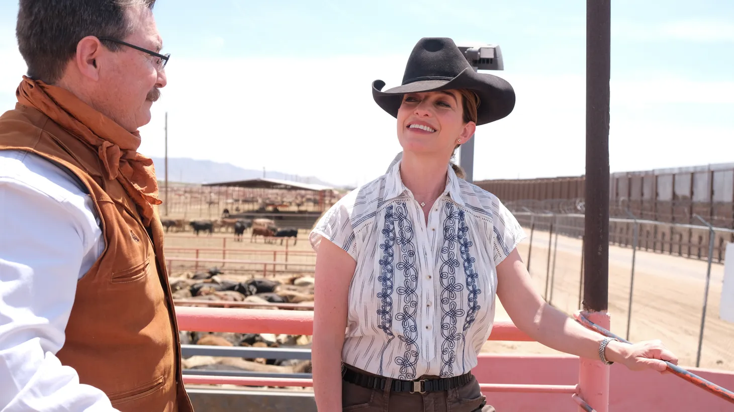 Pati Jinich checks out a cattle crossing for "La Frontera."