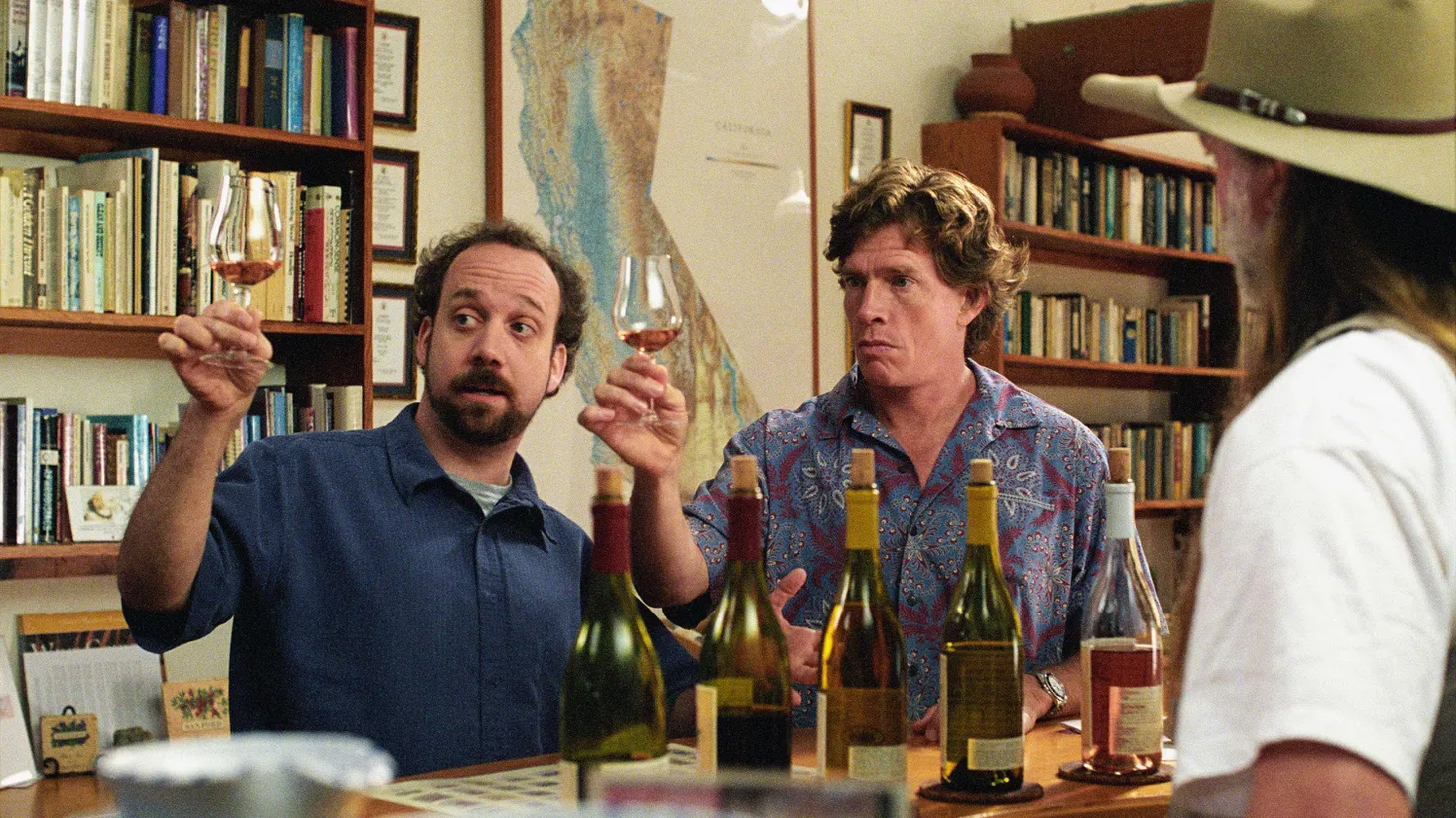 Paul Giamatti (left) and Thomas Hayden Church raise a glass in "Sideways," a road trip romp that celebrates its 20th anniversary this year.