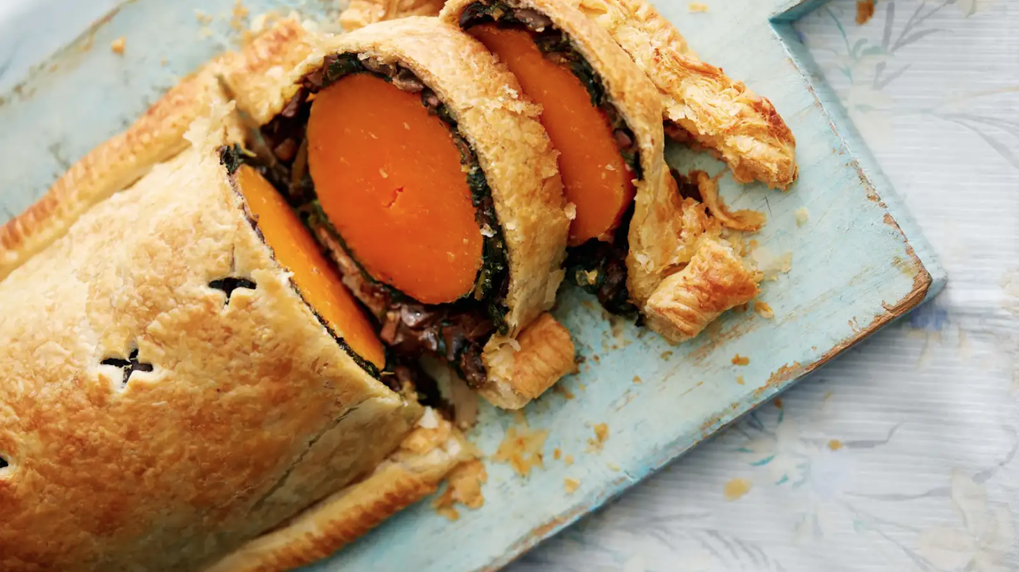 This Jerk-Spiced Squash and Callaloo Wellington tastes as good as it looks.