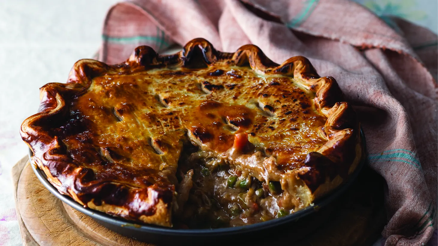 Brian Polcyn uses the carcass of the holiday bird to make a stock for his double crusted turkey pot pie.