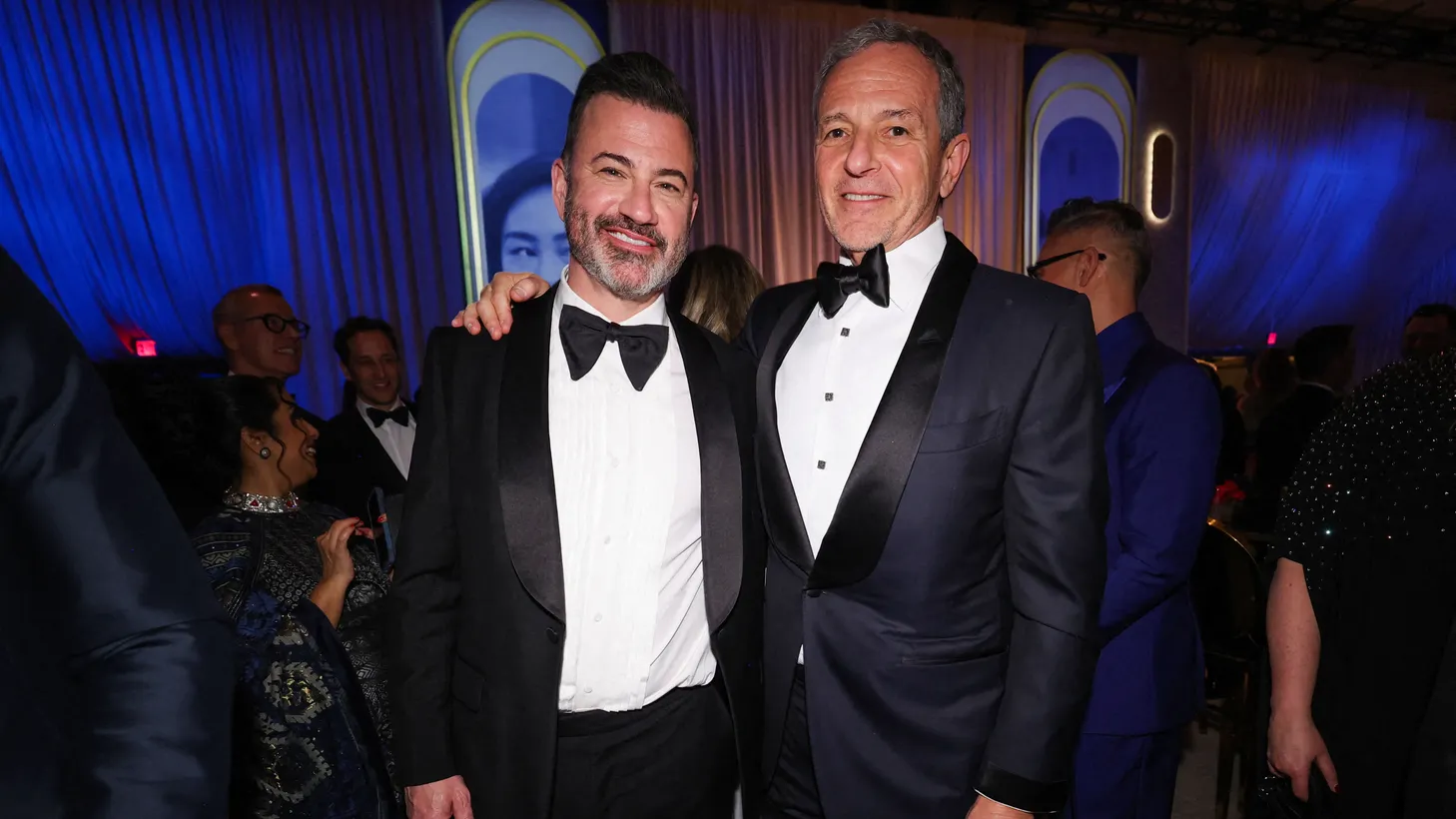 Jimmy Kimmel, here with Bob Iger at the 2024 Governors Ball, roasted Disney CEO this week at the 2024 Upfronts.