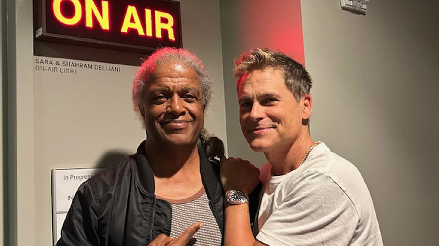 Elvis Mitchell and Rob Lowe at KCRW.