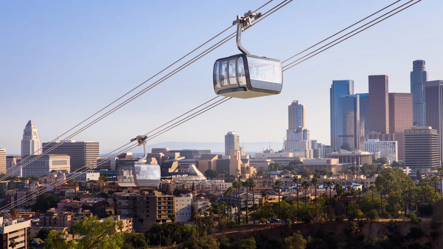 An artist rendering shows a gondola system proposed between Union Station and Dodger Stadium.