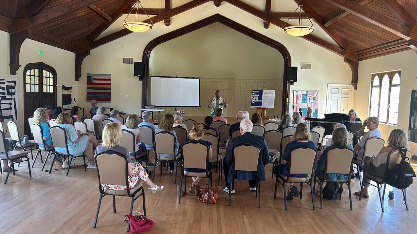 The dwindling flock of Laguna Beach’s Neighborhood Congregational Church meets for Sunday service in a small sanctuary built in the 1940s. The building will be demolished if the church’s affordable housing proposal goes ahead.