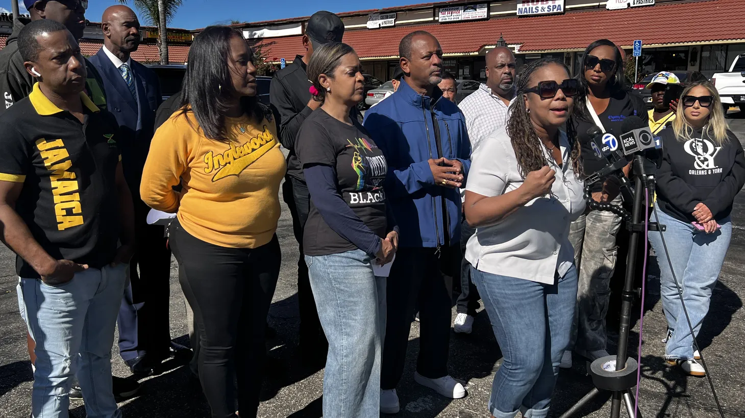 A group of Inglewood-based small business owners held a press conference near SoFi Stadium in November, to call attention to the struggles they blame on the transit mess created by the local entertainment venues.