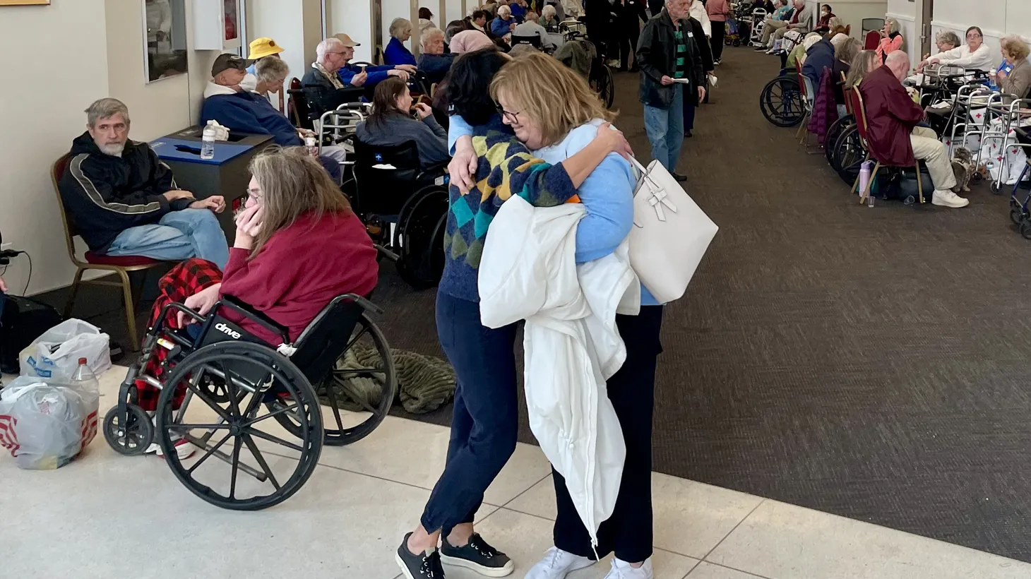 Eaton Fire evacuees took refuge at the Pasadena Convention Center on Wednesday, January 8 where volunteers provided food, pet supplies, and access to social workers.