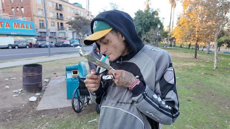 Locals are frustrated as scenes of open drug use and misery play out day and night in a central LA park. Officials pledge outreach and cleanup.