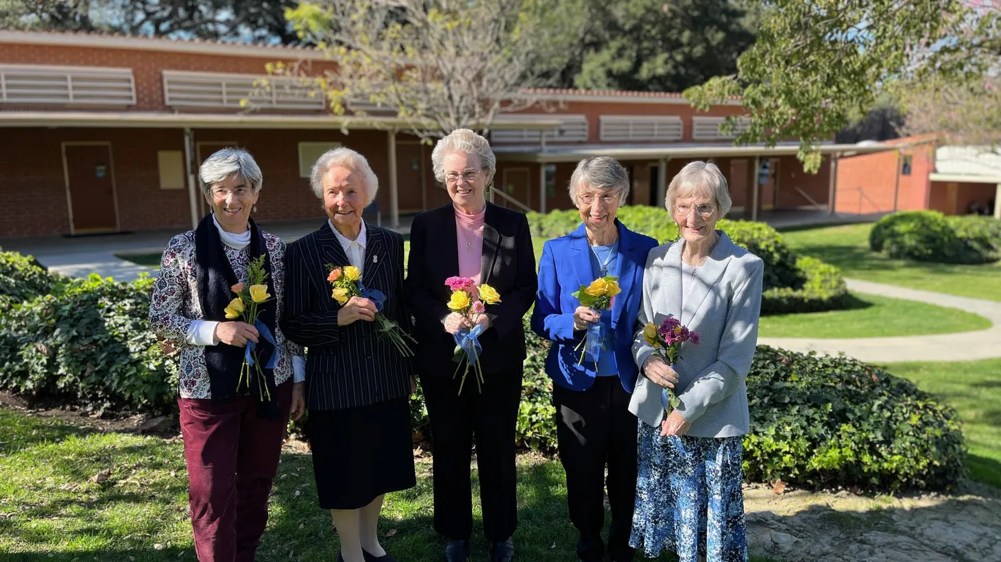 Left to right: Sister Margie Buttitta, Sister Maria Goretti Crowley, Sister Donna Hansen, Sister Brigid Dunne, and Sister Teresa Marry are five of the remaining 26 Sisters of St. Louis in Southern California.