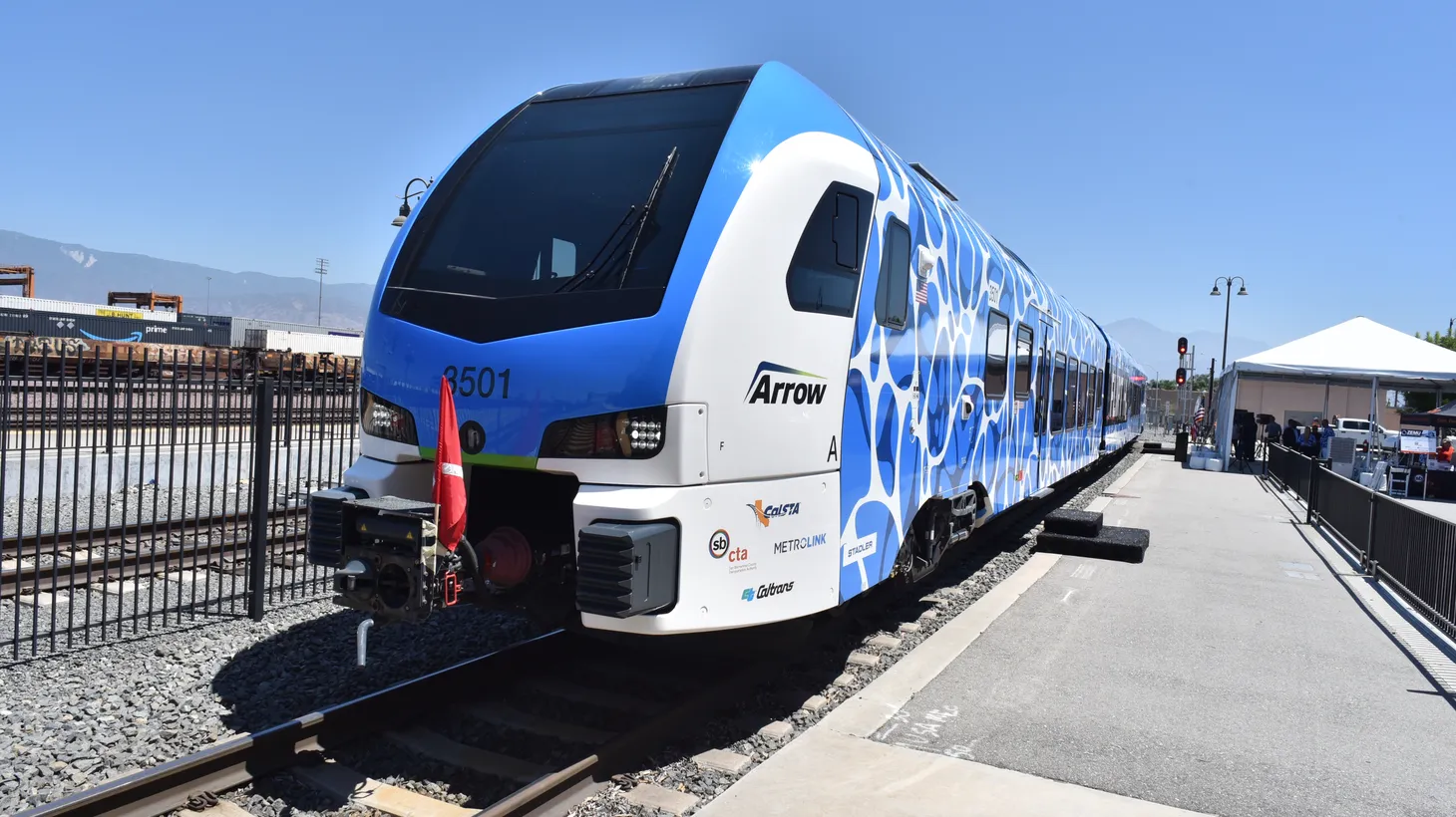 The ZEMU is unveiled at the San Bernardino train station.