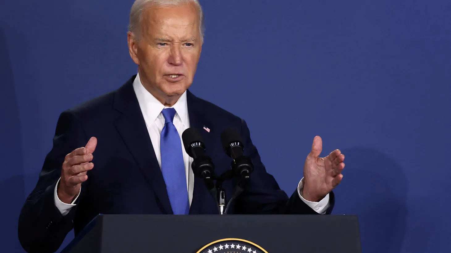 U.S. President Joe Biden speaks at a Ukraine Compact meeting, on the sidelines of the NATO's 75th anniversary summit in Washington, U.S. July 11, 2024.