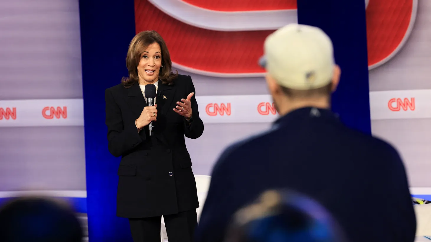 Vice President Kamala Harris speaks during a CNN town hall event on October, 23, 2024.