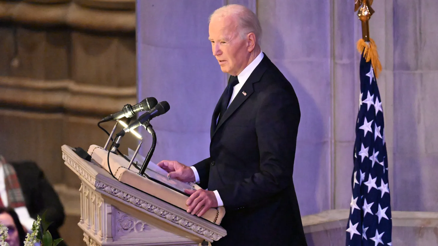 President Joe Biden delivers a eulogy for Jimmy Carter at the State Funeral for the 39th President of the United States, at Washington National Cathedral in Washington, D.C.