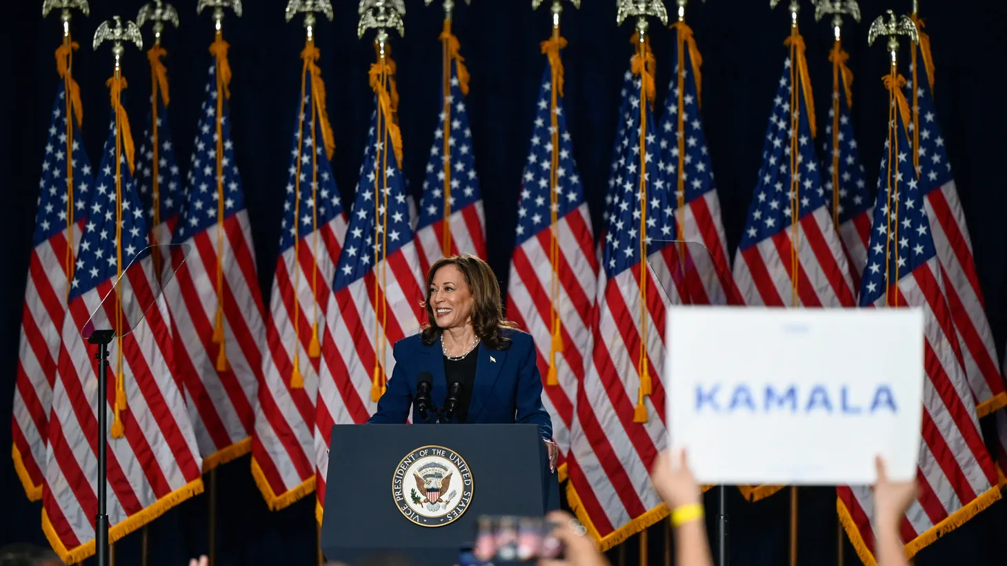 U.S. Vice President Kamala Harris attends a campaign event at West Allis Central High School, in West Allis, Wisconsin, U.S., July 23, 2024.