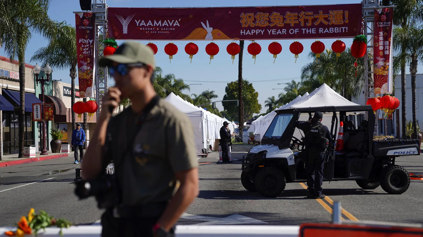 Police investigate the scene of a shooting that took place during a Chinese Lunar New Year celebration, in Monterey Park, California, U.S. January 22, 2023.