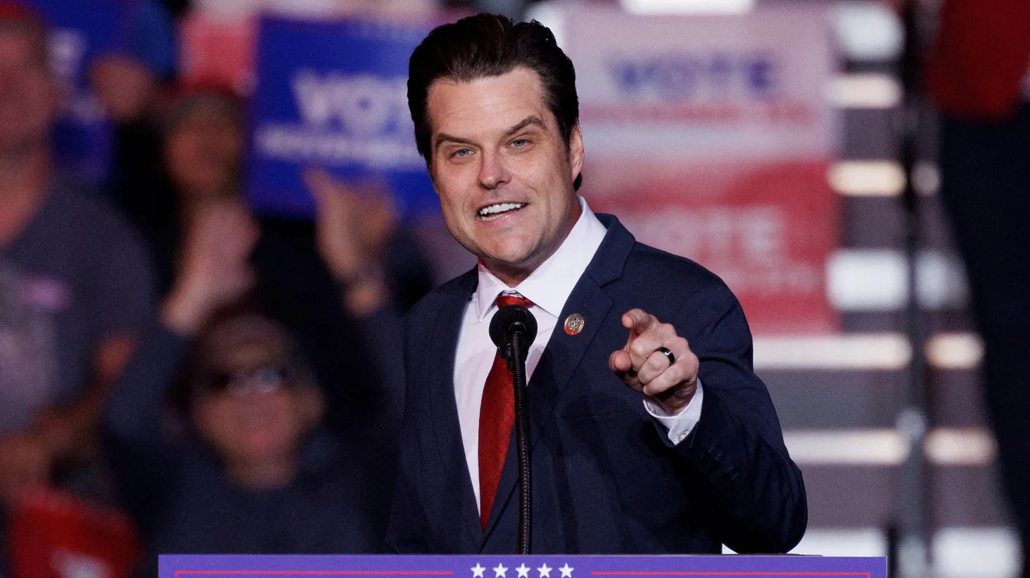 Republican Congressman Matt Gaetz speaks at a campaign rally for President-elect Donald Trump on October 31, 2024.