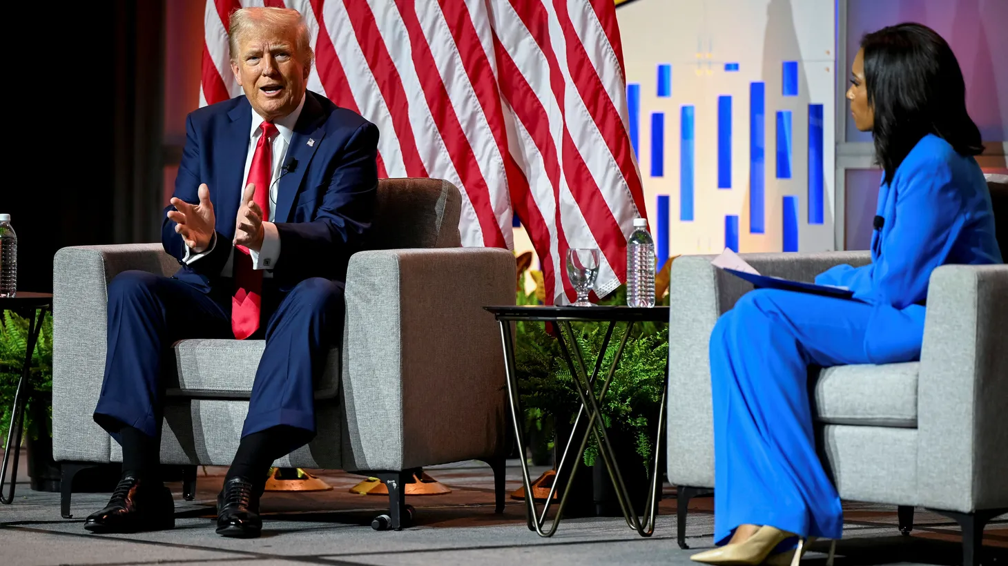 Donald Trump speaks on a panel at the National Association of Black Journalists (NABJ) convention in Chicago, Illinois, U.S. July 31, 2024.