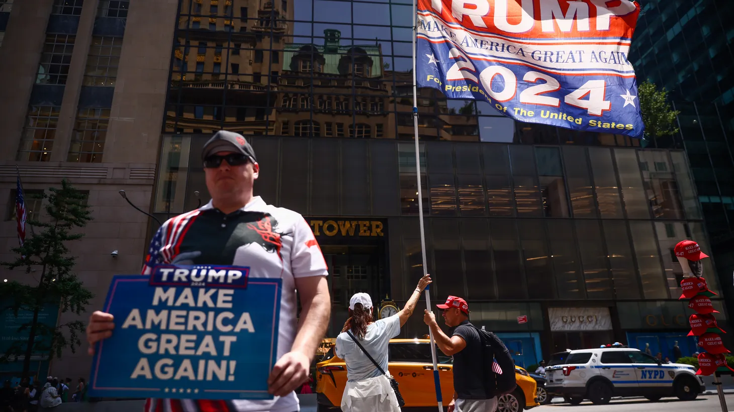 Supporters of Donald Trump demonstrate outside Trump Tower in New York City, a day after the shooting at a campaign rally in Butler, Pennsylvania, U.S., July 14, 2024.