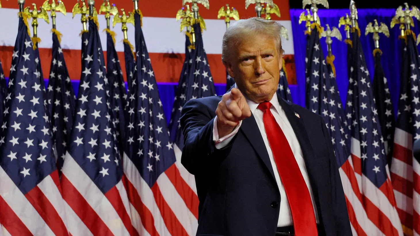 President-elect Donald Trump addresses supporters at his rally in West Palm Beach, Florida on November 6, 2024.