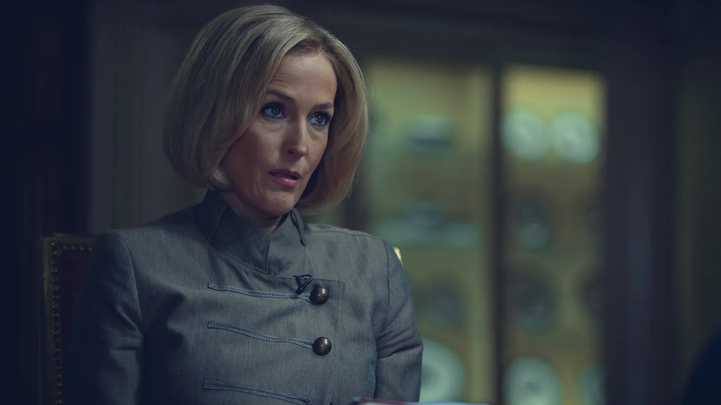 Gillian Anderson plays BBC anchor Emily Maitlis in “Scoop.”