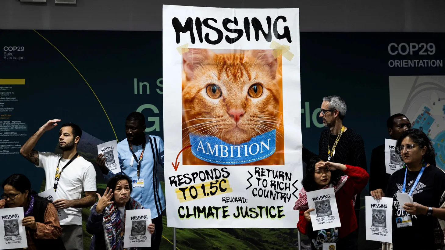 Activists protest at the COP29 United Nations climate change conference in Baku, Azerbaijan, November 21, 2024.