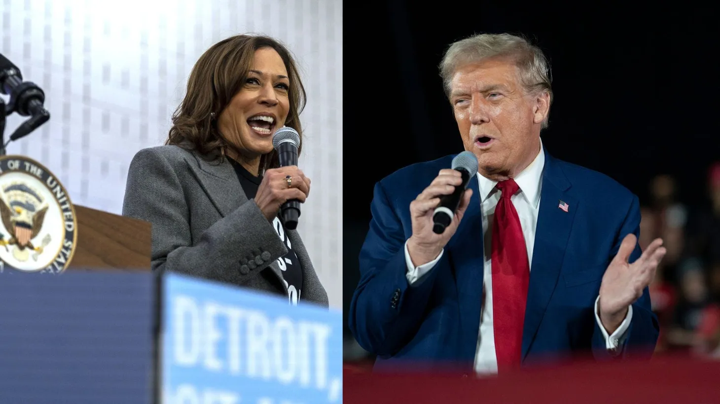 Vice President Kamala Harris, left, and former President Donald Trump, right.