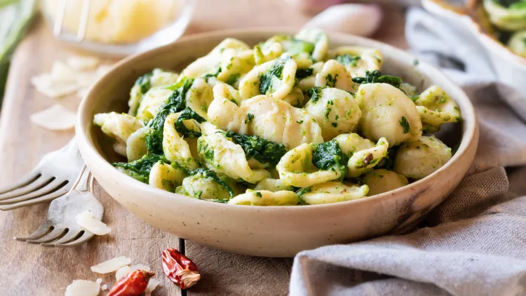 Orecchiette, the pasta shaped like an ear, plus cime di rapa, known as rapini or broccoli raab in the U.S., makes for a quintessential Pugliese dish when brought together in the pot.