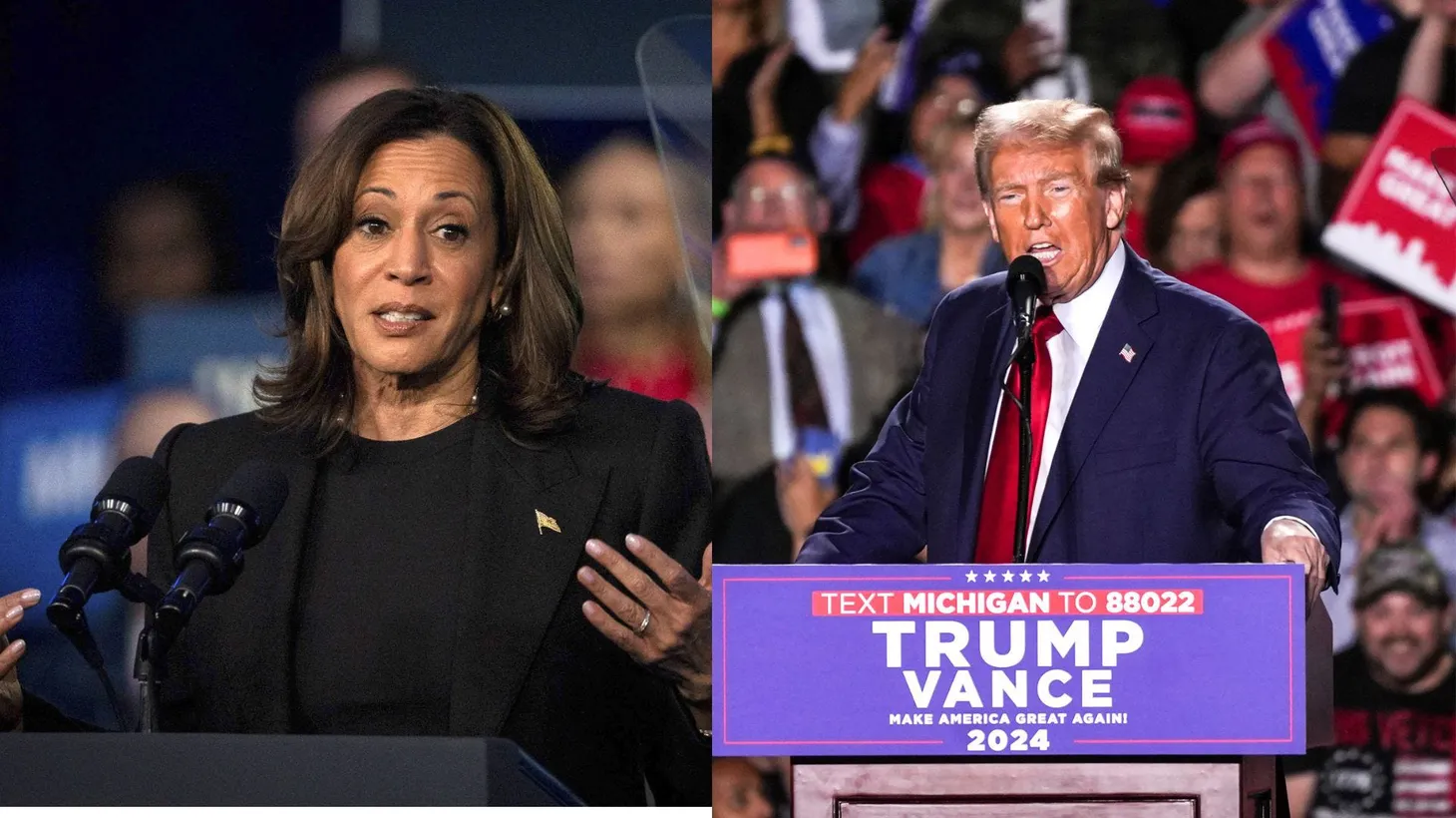 Vice President Kamala Harris, left, and former President Donald Trump, right.