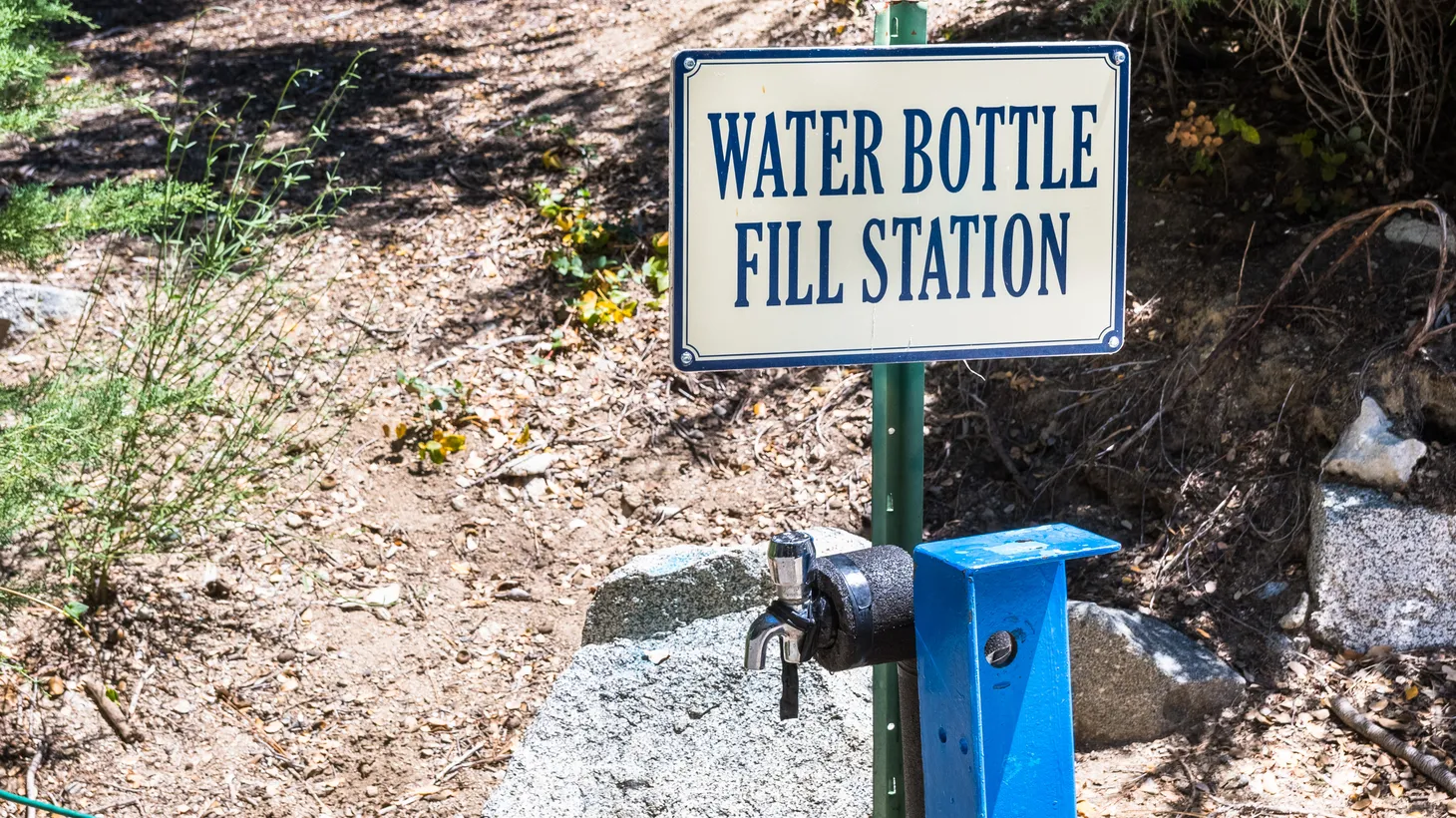 A water bottle fill station is located at the top of Mt. Wilson, California.