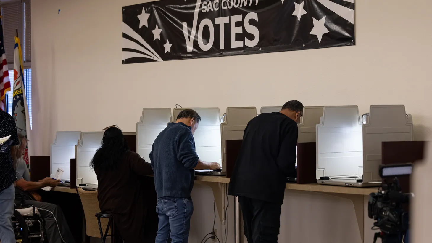 California residents register to vote and vote on Election Day at the Sacramento County Voter Registration and Elections Office in Sacramento, Calif., on November 5, 2024.