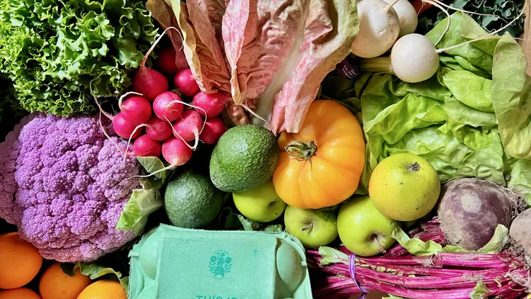 A produce box could contain cauliflower, beets, turnips, kale, lettuce, avocados, eggs, apples, and more. Evan Kleiman offers many ways to use the ingredients.