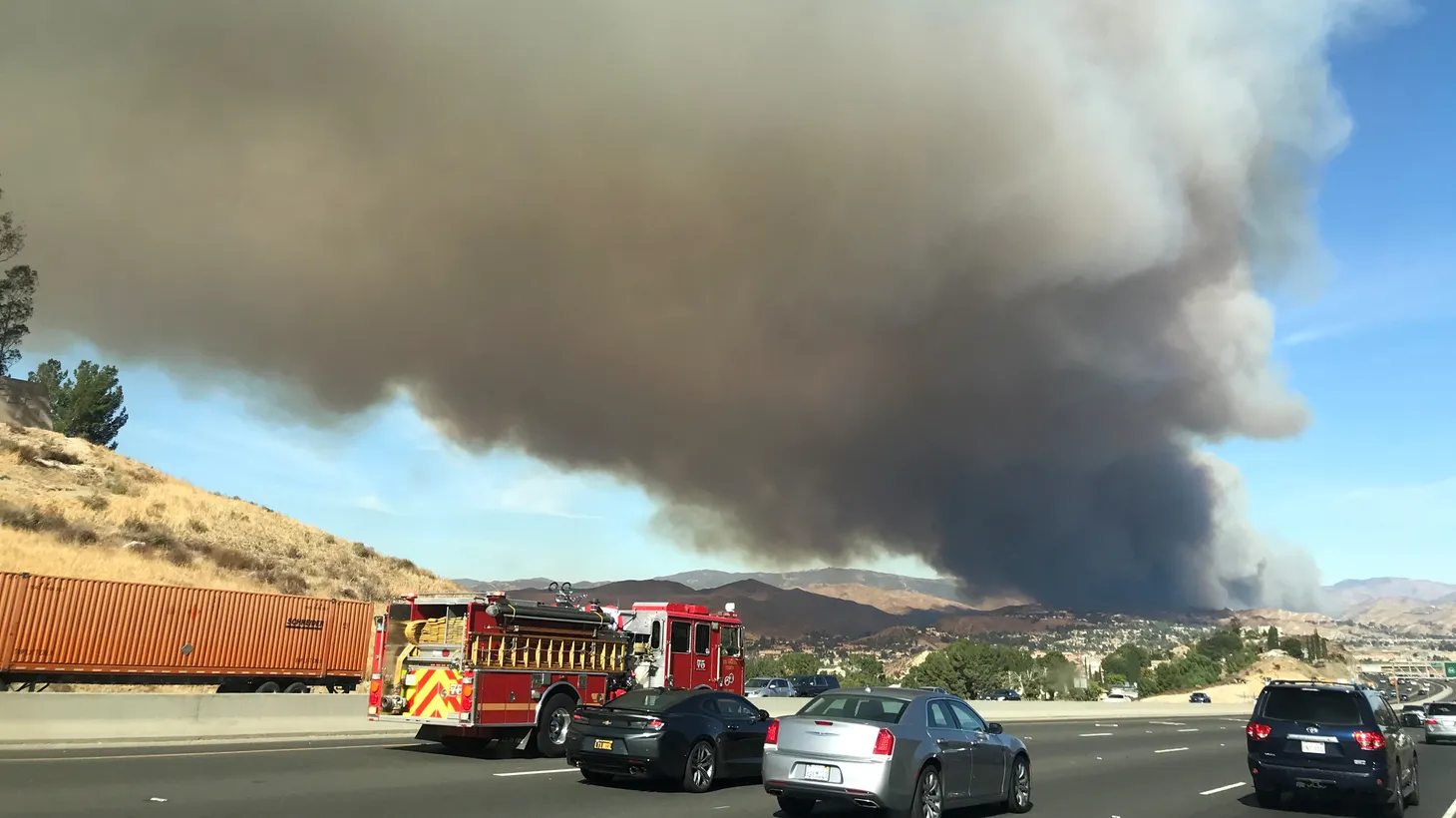 Smoke from a wind-driven wildfire is seen in the hills of Canyon Country north of Los Angeles, California, U.S. October 24, 2019.